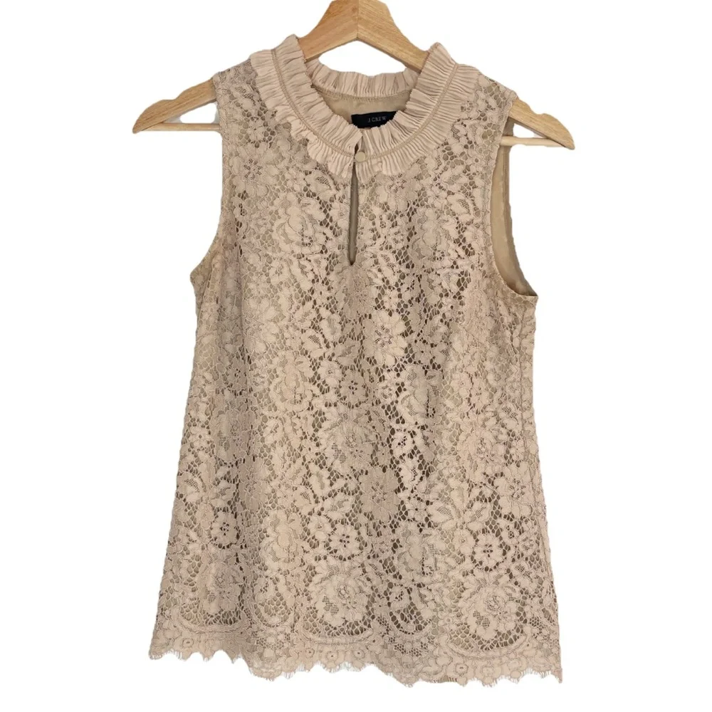 J Crew Lace Ruffle Sleeveless Blush Top Sz XS